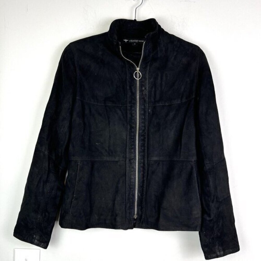 Untouched World Women's Black Lamb Leather Full Zip Moto Jacket Size 8